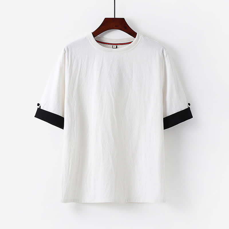 Buddha Stones 夏物カジュアルミニマリストボタンアップ無地クルーネックコットンメンズ半袖Tシャツ - 白 - US/UK/AU48, EU58 （6XL） - image 9