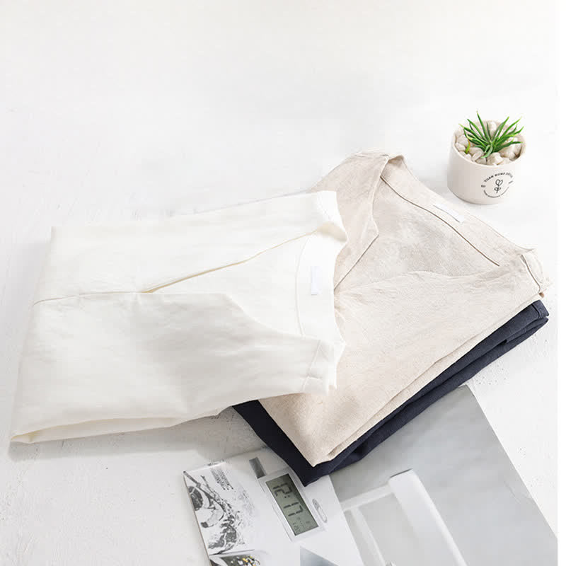 Buddha Stones 夏向けミニマルデザイン無地Vネックメンズ半袖Tシャツ - image 17
