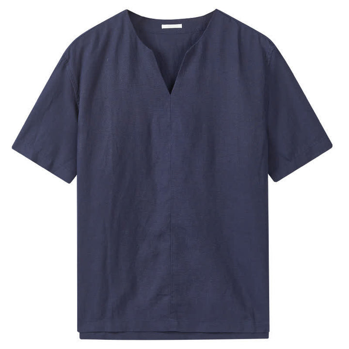 Buddha Stones 夏向けミニマルデザイン無地Vネックメンズ半袖Tシャツ - image 8