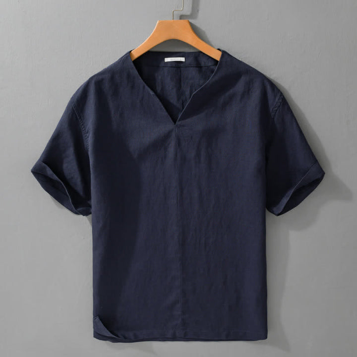 Buddha Stones 夏向けミニマルデザイン無地Vネックメンズ半袖Tシャツ - 海軍 - US/UK/AU42、 EU52 (3XL) - image 7