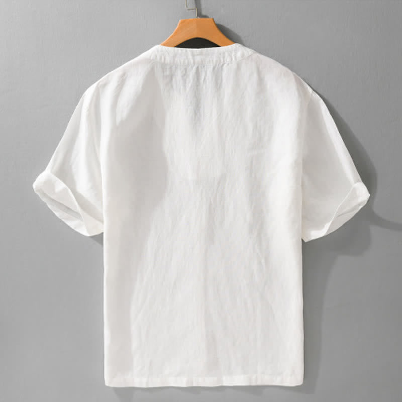 Buddha Stones 夏向けミニマルデザイン無地Vネックメンズ半袖Tシャツ - image 13