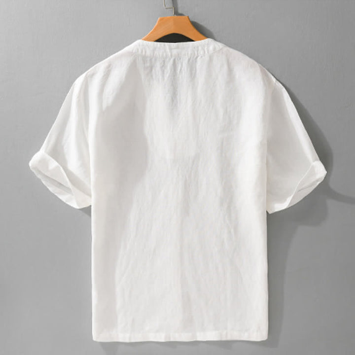 Buddha Stones 夏向けミニマルデザイン無地Vネックメンズ半袖Tシャツ - image 13