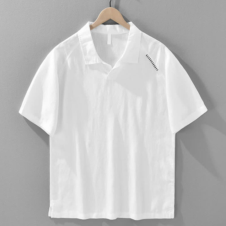 Buddha Stones 夏物カジュアルミニマルサイドスリット無地ラペルカラーメンズ半袖シャツ - 白 - US/UK/AU42、 EU52 (3XL) - image 12