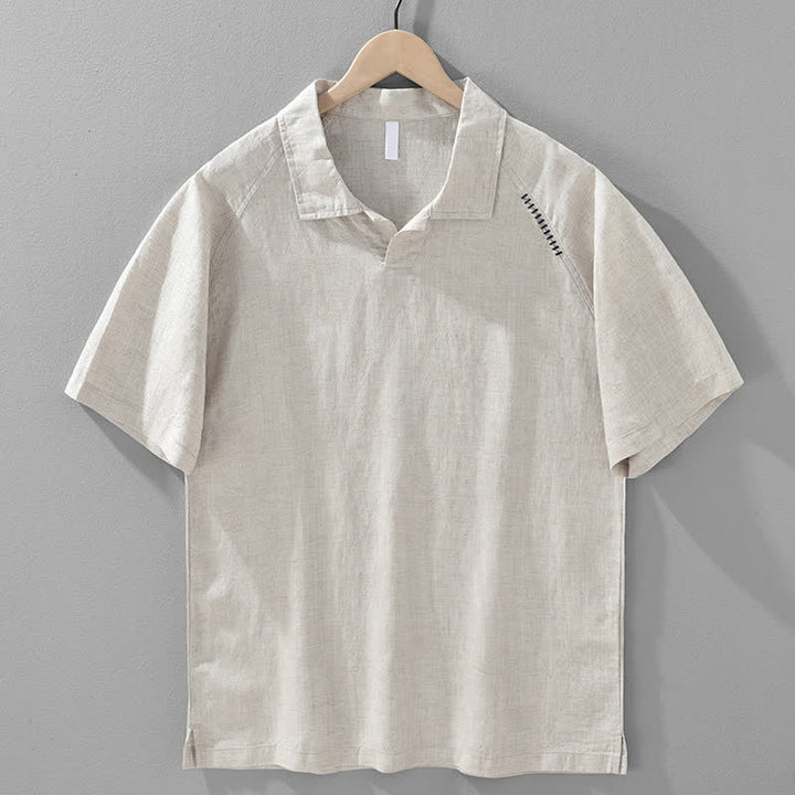 Buddha Stones 夏物カジュアルミニマルサイドスリット無地ラペルカラーメンズ半袖シャツ - リネン - US/UK/AU42、 EU52 (3XL) - image 2