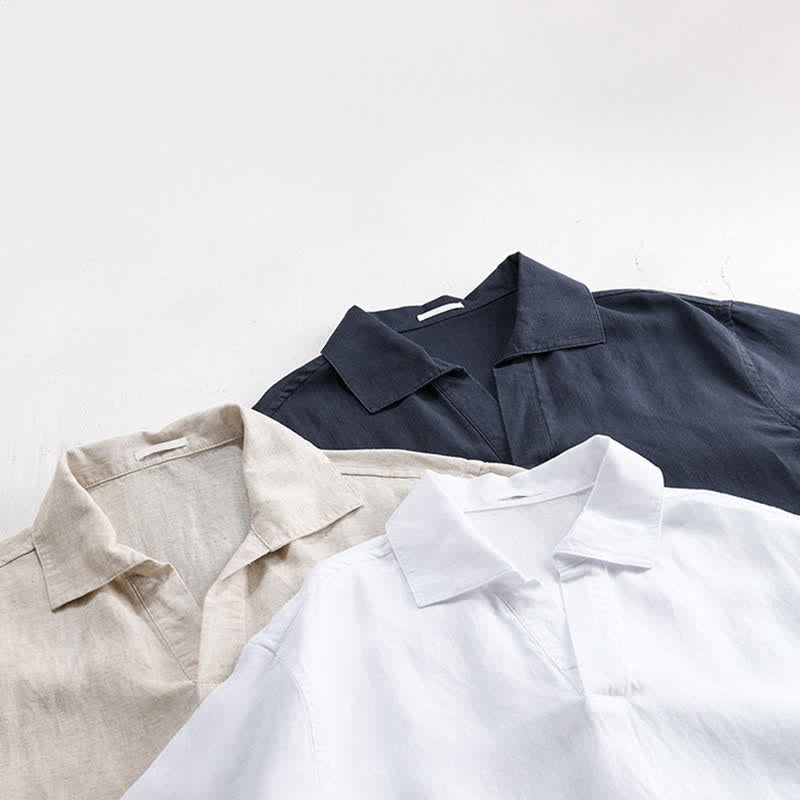 Buddha Stones 夏物カジュアルミニマリスト無地メンズ半袖シャツ - image 16