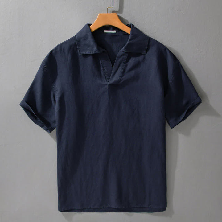 Buddha Stones 夏物カジュアルミニマリスト無地メンズ半袖シャツ - ミッドナイトブルー - US/UK/AU42、 EU52 (3XL) - image 5