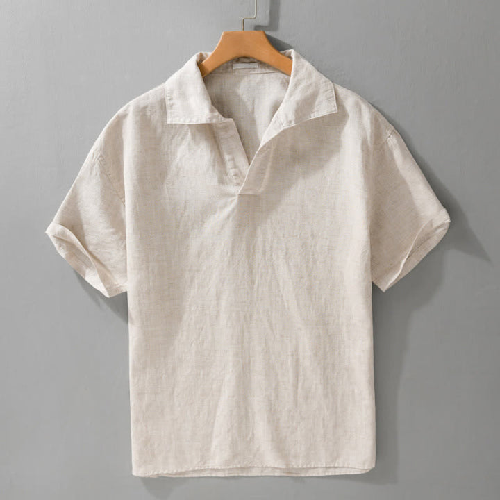 Buddha Stones 夏物カジュアルミニマリスト無地メンズ半袖シャツ - リネン - US/UK/AU42、 EU52 (3XL) - image 0