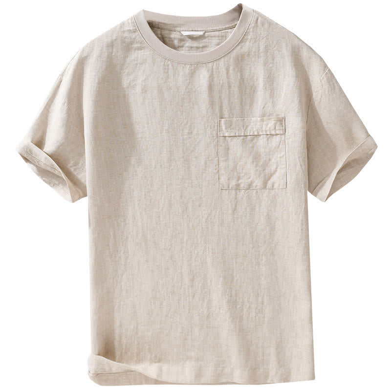 Buddha Stones 夏物カジュアルミニマリスト無地メンズ半袖Tシャツ（パッチポケット付き） - image 7