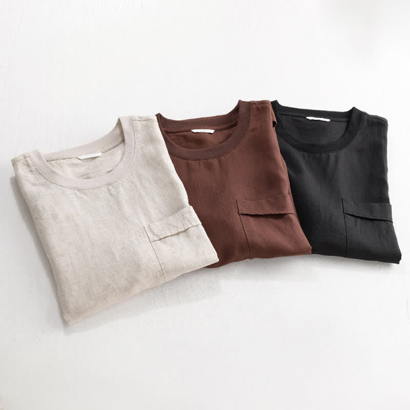 Buddha Stones 夏物カジュアルミニマリスト無地メンズ半袖Tシャツ（パッチポケット付き） - image 18