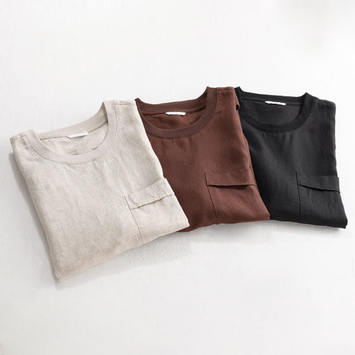 Buddha Stones 夏物カジュアルミニマリスト無地メンズ半袖Tシャツ（パッチポケット付き） - image 18