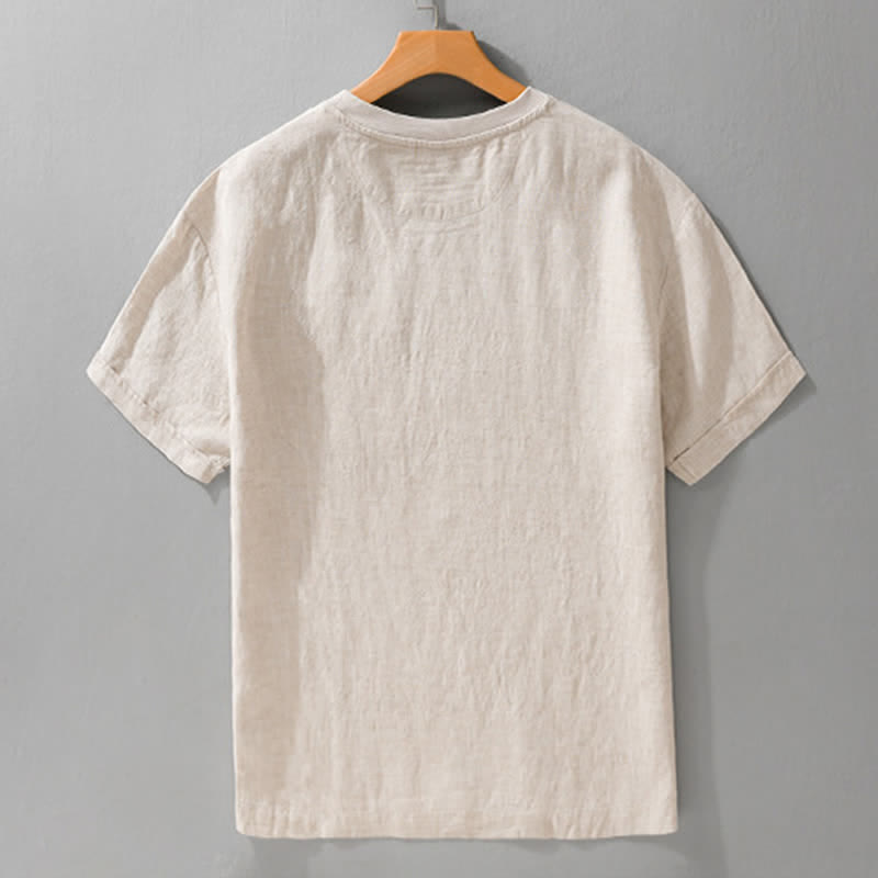 Buddha Stones 夏物カジュアルミニマリスト無地メンズ半袖Tシャツ（パッチポケット付き） - image 2