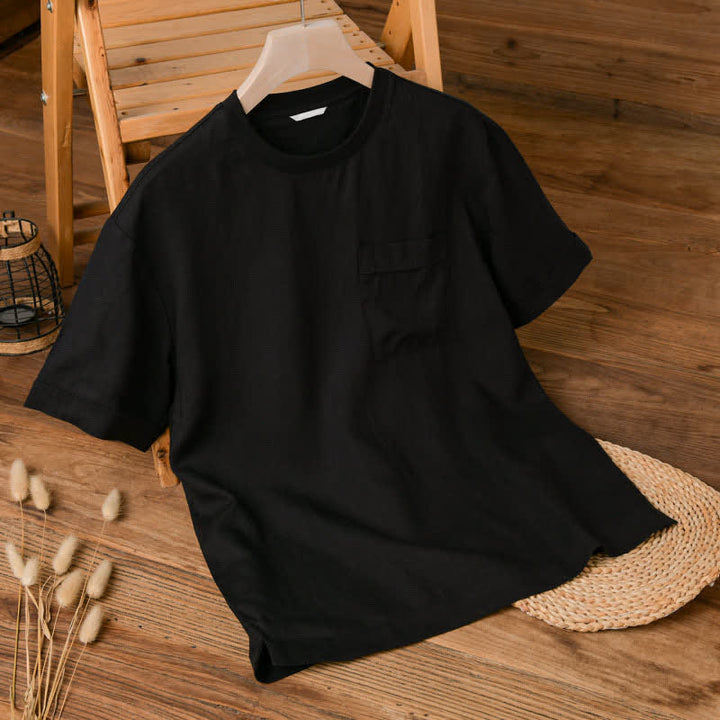 Buddha Stones 夏物カジュアルミニマリスト無地メンズ半袖Tシャツ（パッチポケット付き） - 黒 - US/UK/AU42、 EU52 (3XL) - image 8