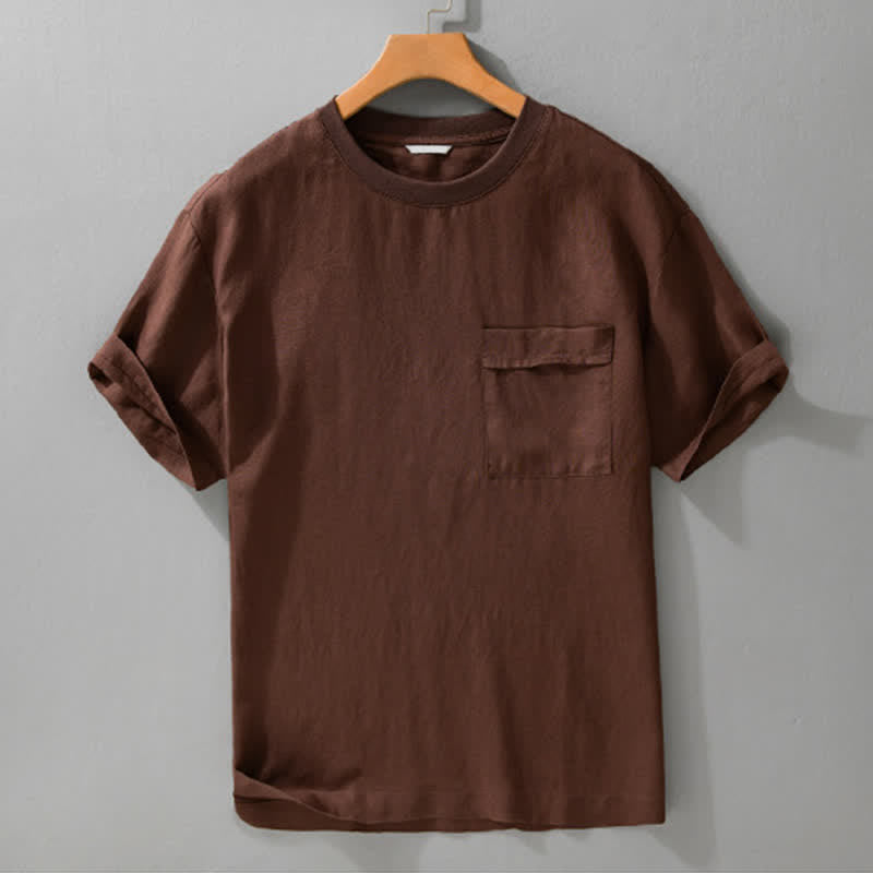 Buddha Stones 夏物カジュアルミニマリスト無地メンズ半袖Tシャツ（パッチポケット付き） - サドルブラウン - US/UK/AU42、 EU52 (3XL) - image 13
