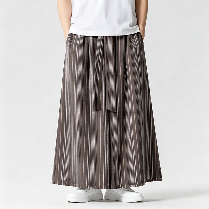 Buddha Stones 夏物ヴィンテージ風ドローストリングストライプアンクルパンツメンズワイドレッグパンツ（ポケット付き） - image 24