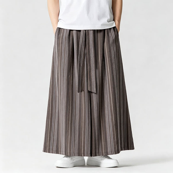 Buddha Stones 夏物ヴィンテージ風ドローストリングストライプアンクルパンツメンズワイドレッグパンツ（ポケット付き） - image 24