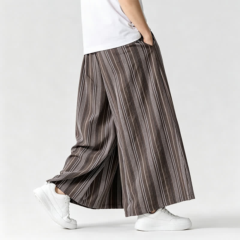 Buddha Stones 夏物ヴィンテージ風ドローストリングストライプアンクルパンツメンズワイドレッグパンツ（ポケット付き） - image 25