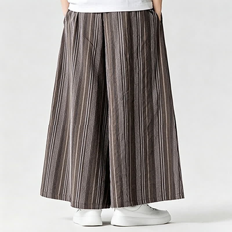 Buddha Stones 夏物ヴィンテージ風ドローストリングストライプアンクルパンツメンズワイドレッグパンツ（ポケット付き） - image 23