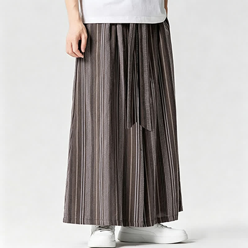 Buddha Stones 夏物ヴィンテージ風ドローストリングストライプアンクルパンツメンズワイドレッグパンツ（ポケット付き） - image 21