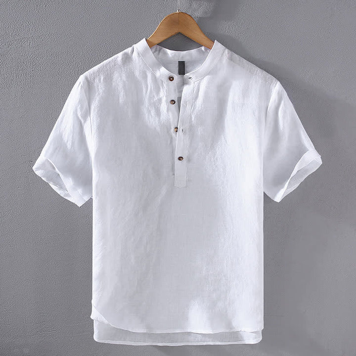 Buddha Stones 夏物 唐風 カジュアル マンダリンカラー 無地 リネン メンズ 半袖シャツ - 白 - US/UK/AU42、 EU52 (3XL) - image 14