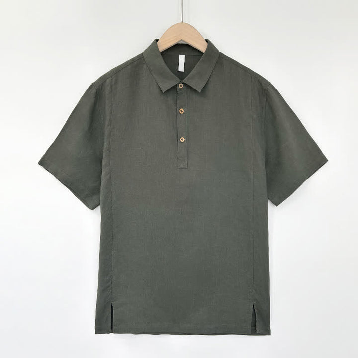 Buddha Stones 夏物カジュアル サイドスリット入り 無地リネン メンズ半袖シャツ - グレー - US/UK/AU44、 EU54 (4XL) - image 10