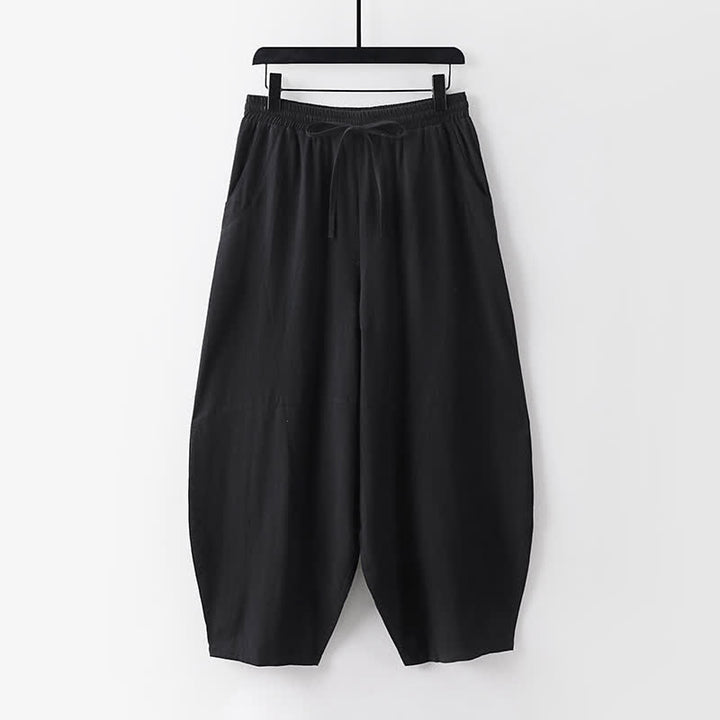 Buddha Stones 春夏カジュアルタンスタイルドローストリング無地シャツクロップドパンツメンズ瞑想服ポケット付き2点セット - image 5