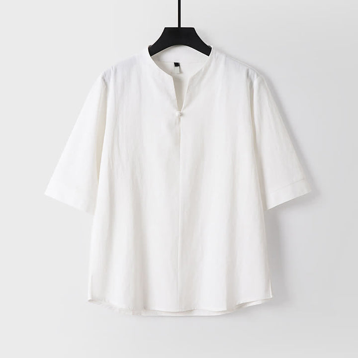 Buddha Stones 春夏カジュアルタンスタイルドローストリング無地シャツクロップドパンツメンズ瞑想服ポケット付き2点セット - image 16
