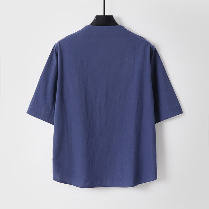 Buddha Stones 春夏カジュアルタンスタイルドローストリング無地シャツクロップドパンツメンズ瞑想服ポケット付き2点セット - image 8