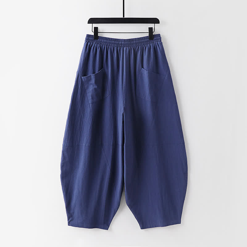 Buddha Stones 春夏カジュアルタンスタイルドローストリング無地シャツクロップドパンツメンズ瞑想服ポケット付き2点セット - image 10