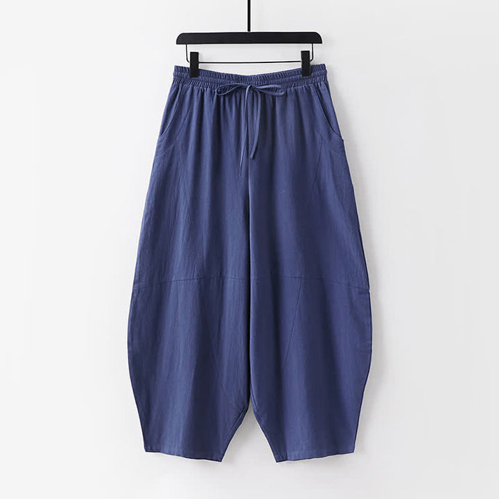 Buddha Stones 春夏カジュアルタンスタイルドローストリング無地シャツクロップドパンツメンズ瞑想服ポケット付き2点セット - image 9