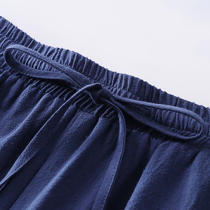 Buddha Stones 春夏カジュアルタンスタイルドローストリング無地シャツクロップドパンツメンズ瞑想服ポケット付き2点セット - image 12