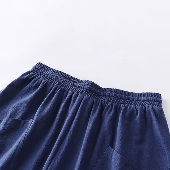 Buddha Stones 春夏カジュアルタンスタイルドローストリング無地シャツクロップドパンツメンズ瞑想服ポケット付き2点セット - image 11