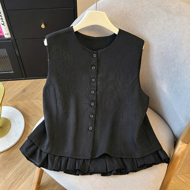 Buddha Stones 夏にぴったりのエレガントなボタンアップ無地クルーネックタンクトップ（レディース、ノースリーブシャツ） - 黒 - US12, UK/AU16, EU44 （2XL） - image 11