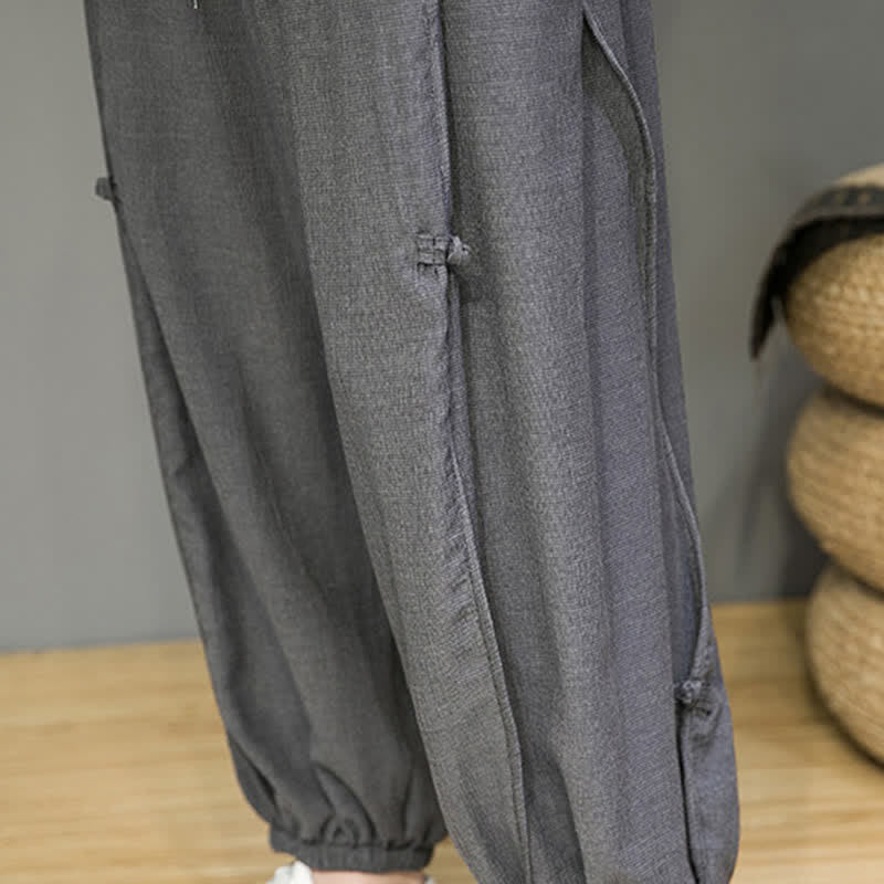 Buddha Stones 夏物カジュアルミニマリストドローストリング無地クロップドパンツメンズハーレムパンツポケット付き - image 19