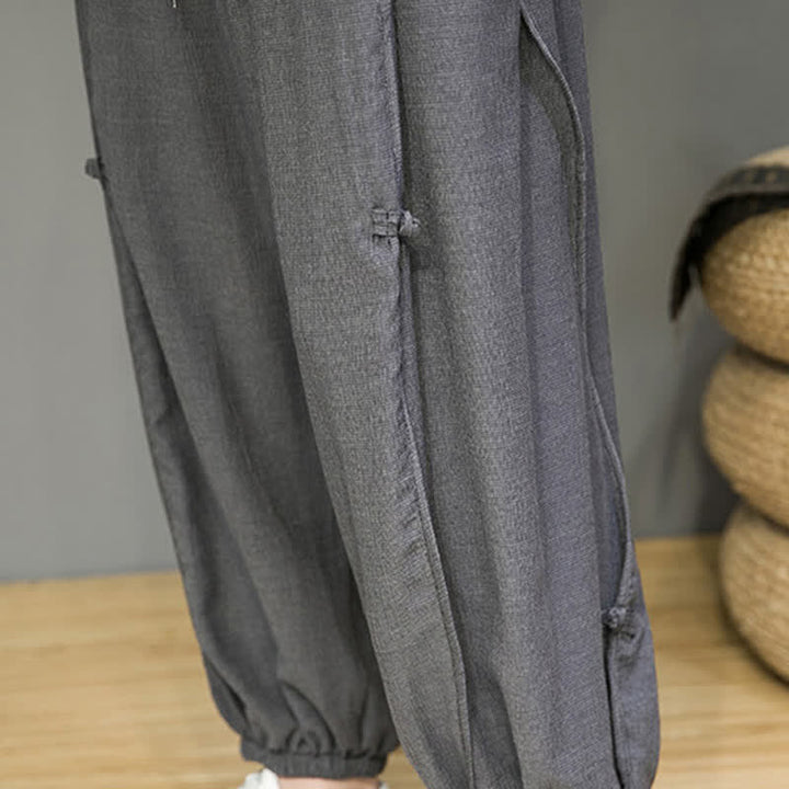 Buddha Stones 夏物カジュアルミニマリストドローストリング無地クロップドパンツメンズハーレムパンツポケット付き - image 19