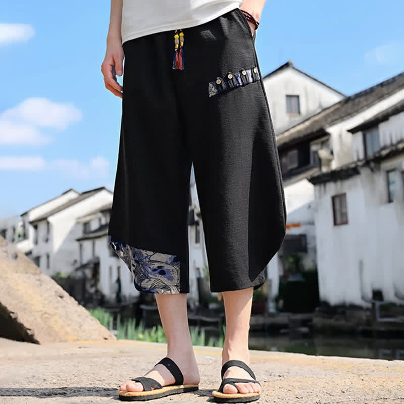 Buddha Stones 夏物カジュアルヴィンテージドローストリング花柄カプリパンツメンズハーレムパンツポケット付き - image 5