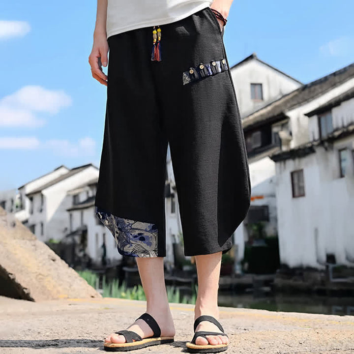 Buddha Stones 夏物カジュアルヴィンテージドローストリング花柄カプリパンツメンズハーレムパンツポケット付き - image 5