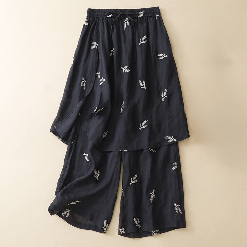 Buddha Stones 夏物 ボヘミアン カジュアル 花柄 ドローストリング クロップドパンツ レディース ワイドレッグパンツ - image 1