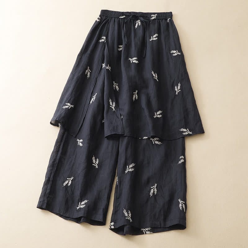 Buddha Stones 夏物 ボヘミアン カジュアル 花柄 ドローストリング クロップドパンツ レディース ワイドレッグパンツ - image 3