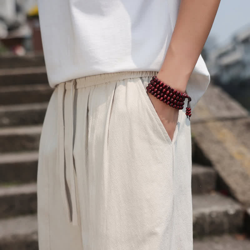 Buddha Stones 夏物カジュアルミニマリストドローストリング無地コットンロングパンツメンズハーレムパンツポケット付き - image 40