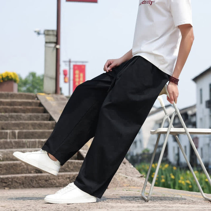 Buddha Stones 夏物カジュアルミニマリストドローストリング無地コットンロングパンツメンズハーレムパンツポケット付き - image 20