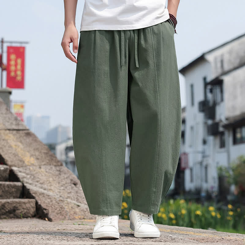 Buddha Stones 夏物カジュアルミニマリストドローストリング無地コットンロングパンツメンズハーレムパンツポケット付き - オリーブドラブ - US/UK/AU46, EU56 （5XL） - image 21