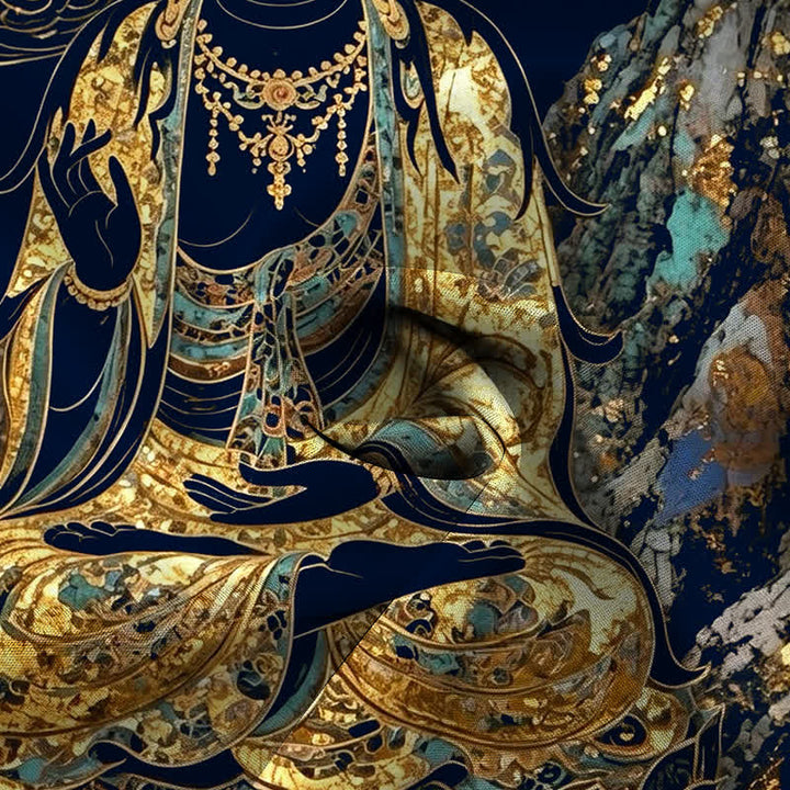 Buddha Stones 金色の仏陀雲模様ボタン付き、しわになりにくいメンズ半袖シャツ - image 14