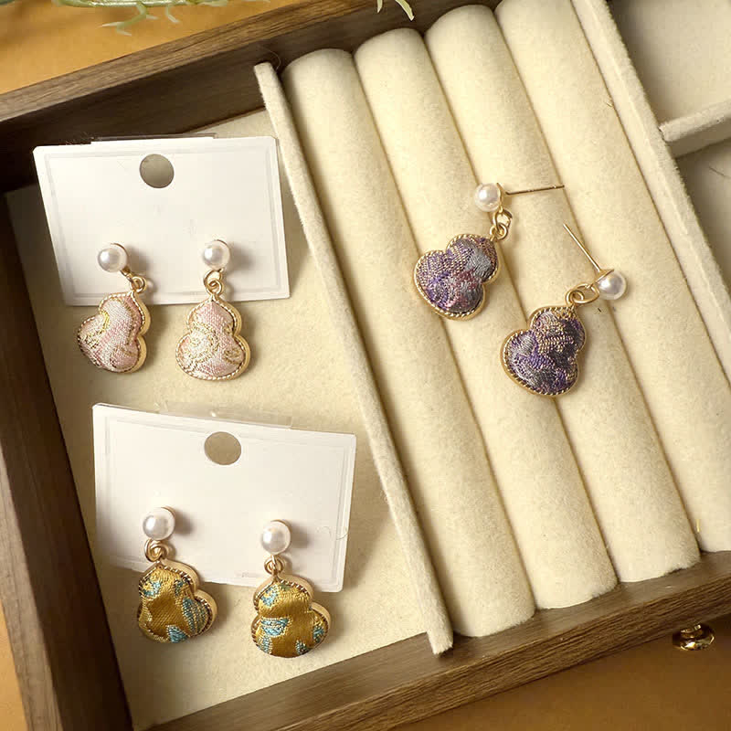 Buddha Stones 宋錦真珠ひょうたんヒーリングハンドメイドスタッドピアス - image 12