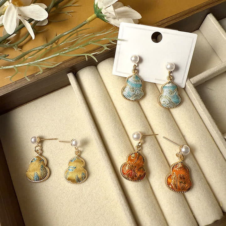 Buddha Stones 宋錦真珠ひょうたんヒーリングハンドメイドスタッドピアス - image 10