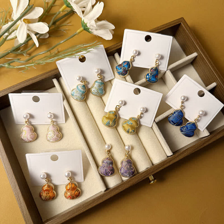 Buddha Stones 宋錦真珠ひょうたんヒーリングハンドメイドスタッドピアス - image 9