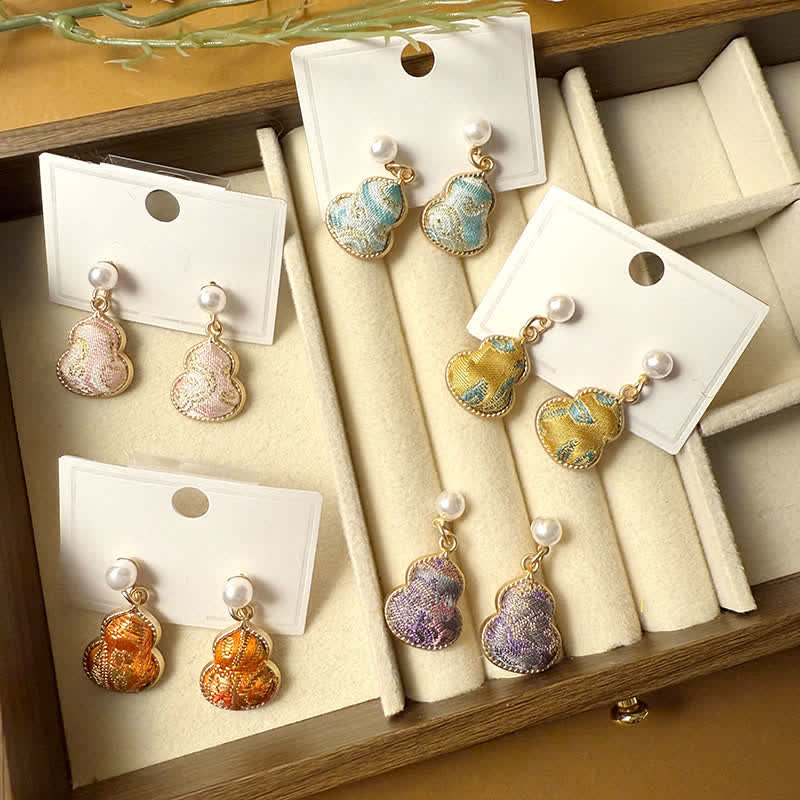 Buddha Stones 宋錦真珠ひょうたんヒーリングハンドメイドスタッドピアス - image 11