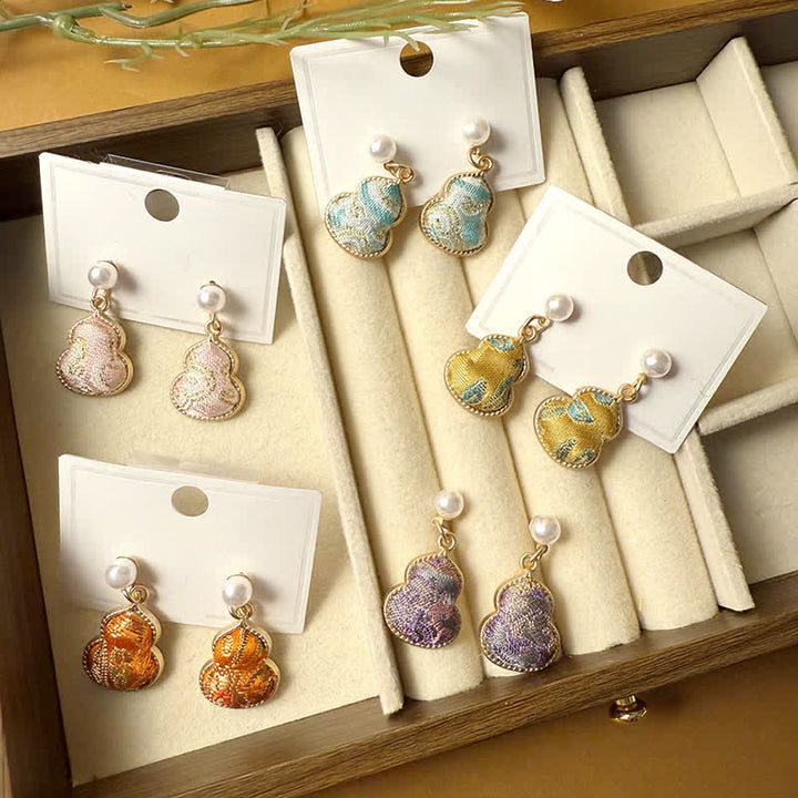 Buddha Stones 宋錦真珠ひょうたんヒーリングハンドメイドスタッドピアス - image 11