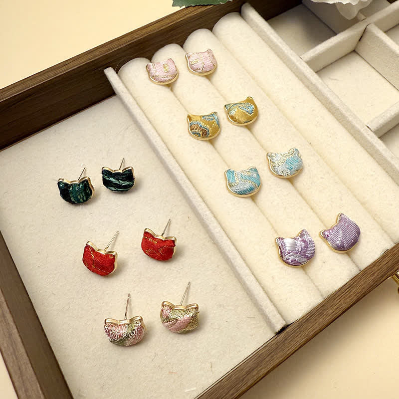 Buddha Stones 手作りの歌の錦織保護幾何学模様のスクエアスタッドピアス - image 10