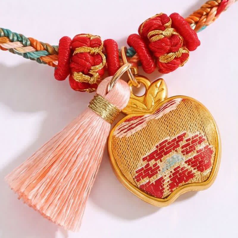 Buddha Stones 手織りの五色りんご金袋ひょうたん中国式南京錠守護ブレスレット - image 6