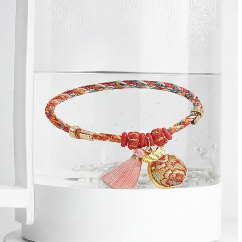 Buddha Stones 手織りの五色りんご金袋ひょうたん中国式南京錠守護ブレスレット - image 32